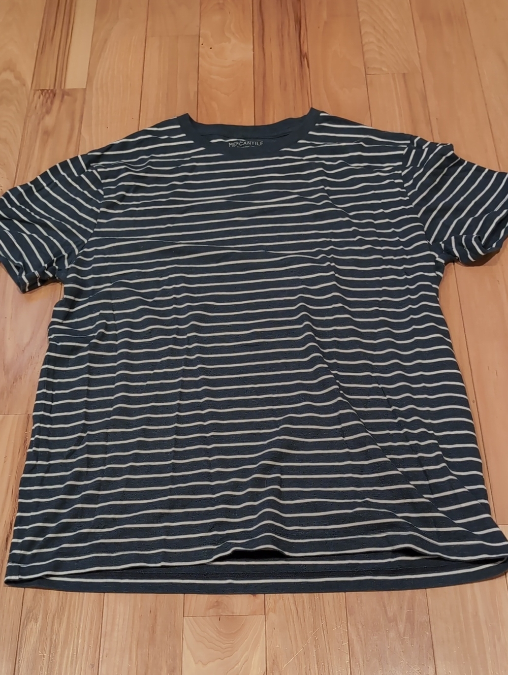 Navy Blue & White Striped Men’s Crewneck Shirt
